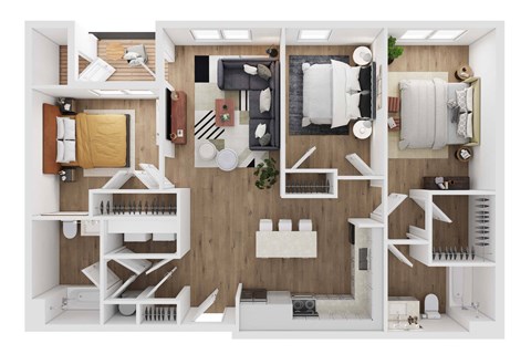 Floor plan for 3 beds, 2 baths, 1250 sqft